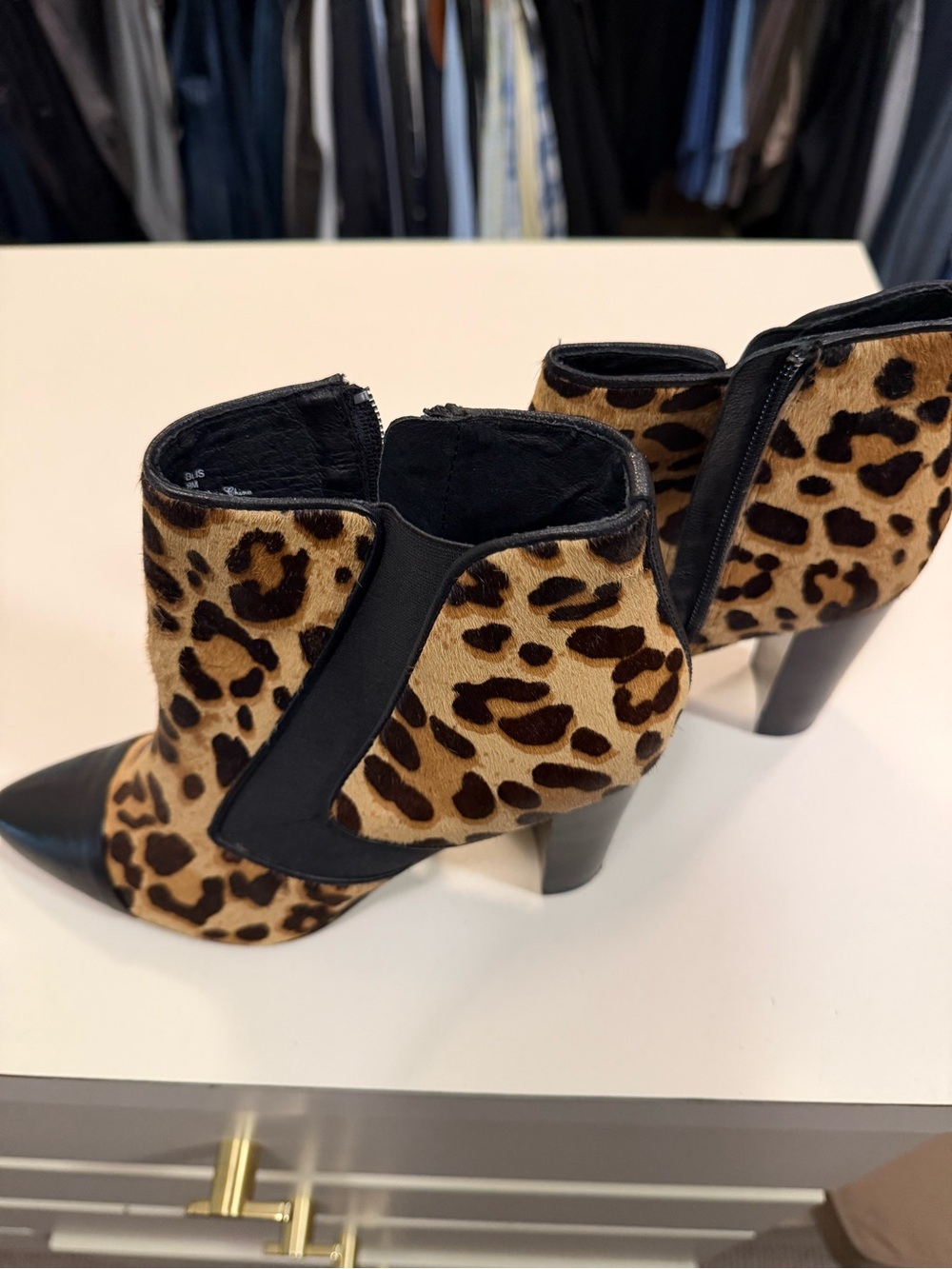 Donald J. Pliner Leopard Print Ankle Boots with Black Toe - Picture 3 of 4
